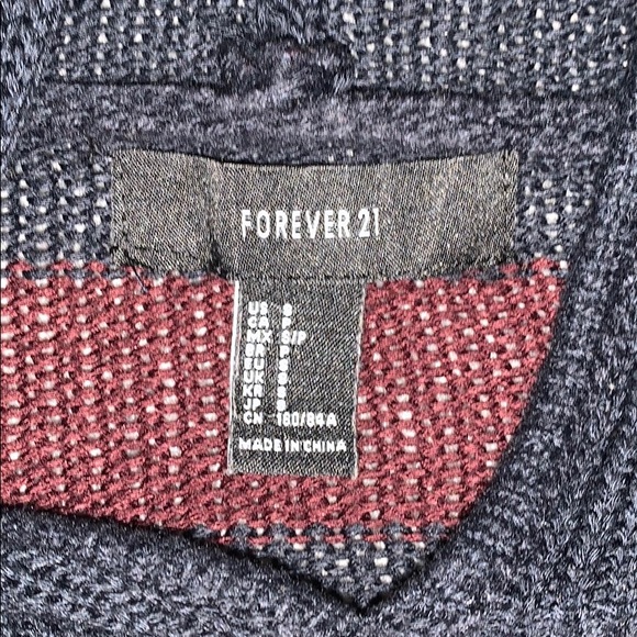 A red and navy striped crop top knitted hoodie. - Picture 2 of 2